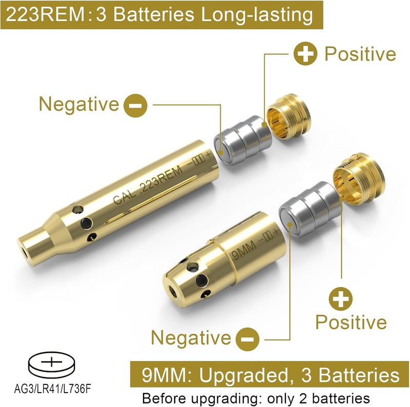 StrongTools BoreSighter for 22LR/223/9MM/7.62X39MM/30-30/30-06/.25/270/243/308/7MM/ 45ACP Colt Caliber Rifle Scope Handgun Brass Red Dot Boresight Kit for Hunting with AG3 Batteries (Special, Bullet Type) - Image 3